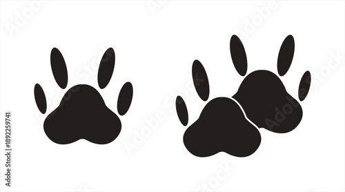 Dog footprint icon, while walking, cat footprint. Animal footprints in black on a white background, vector illustration.

