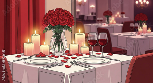 Romantic candlelit dinner for two in elegant restaurant