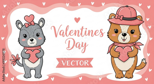 Adorable cartoon bears celebrating Valentine's Day with hearts