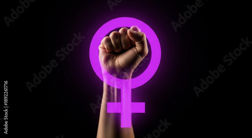 Raised fist with female symbol empowerment gesture solidarity and strength feminist iconography protests and activism