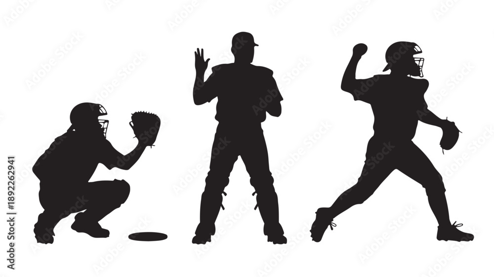Obraz premium Baseball Players Silhouettes Vector Illustration For Sports And Fitness Concept