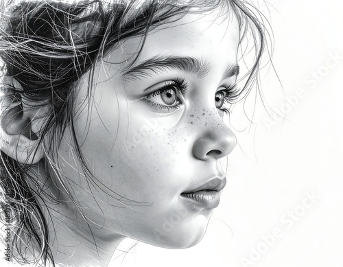 A young girl's contemplative grayscale portrait