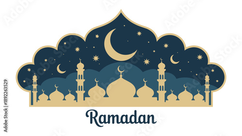 Ramadan Kareem: A serene illustration that capture a harmonious blend of faith, tradition, and the celestial beauty of the night, designed to evoke reverence and joy.