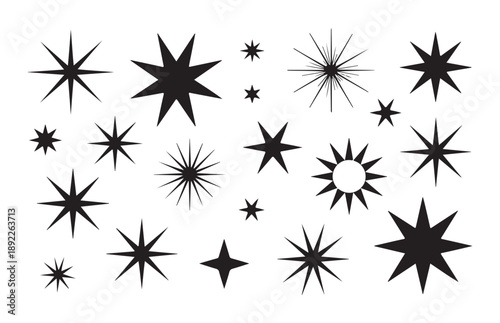 Collection of star and starburst graphic design elements on white background vector