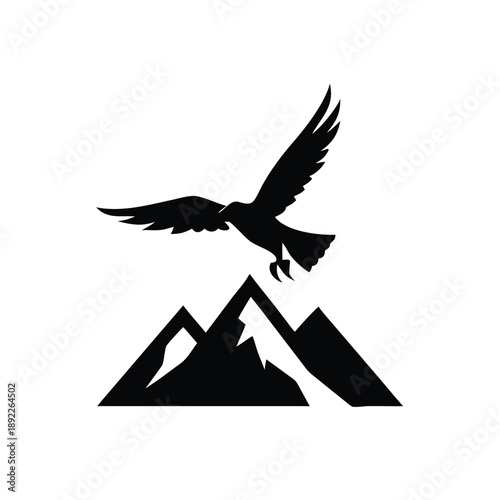 Hawk Flying Above Mountain Peak Strong Adventure Illustration