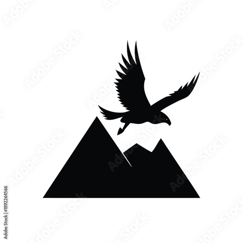 Eagle Flying Over Mountains in Bold Silhouette Illustration