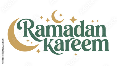 Ramadan Kareem: A stylized illustration features Ramadan Kareem in elegant calligraphy, with crescent moon and stars, creating a festive visual for the holy month.