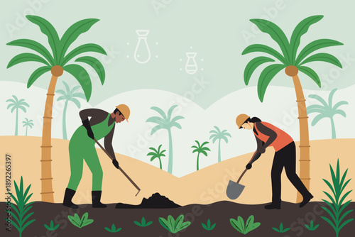 Sustainable Palm Plantation Replanting Vect