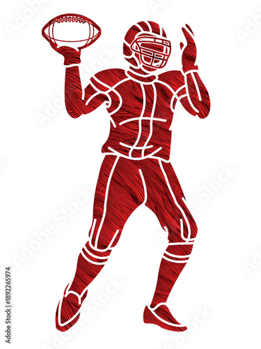 American Football Player Action Cartoon Sport Graphic Vector