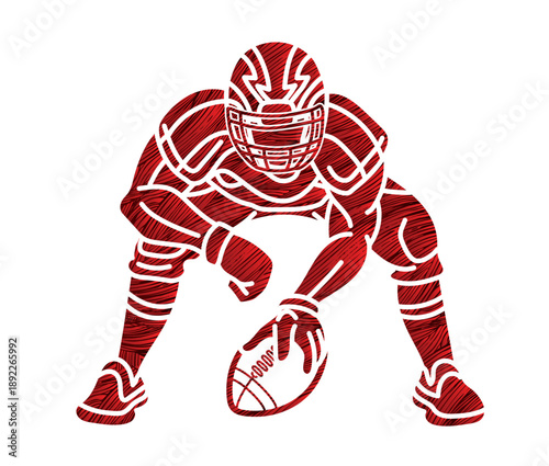 American Football Player Ready to Start Action Cartoon Sport Graphic Vector