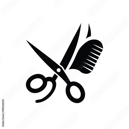 Scissors and comb forming butterfly shape in salon vector illustration