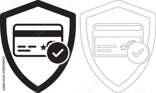 Black Security Payment Shield Icon Set. Credit Card with Check Mark Vector Illustration. isolated PNG with Transparent Background