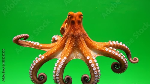 Wallpaper Mural Isolated green screen footage of a pulsating orange octopus hovering and slowly unfurling its detailed tentacles in clear mid-water for visual effects compositing mystery, life, ocean Torontodigital.ca
