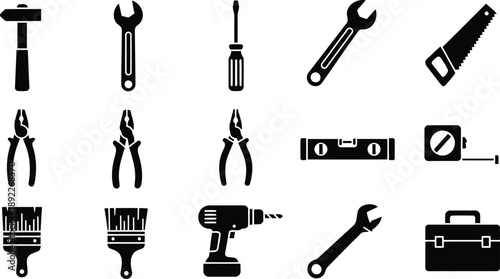 A comprehensive collection of construction and home improvement tool silhouettes