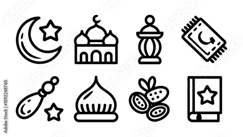Symbols of Faith: A collection of meticulously crafted, elegant line art icons celebrating the essence of culture and religion, reflecting symbolic representations of faith, spirituality.
