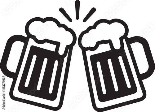 Beer mug toast icon silhouette clinking beer glasses celebration symbol vector