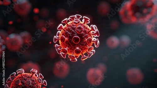 3D animated Nipah virus particles under microscope, medical science concept, laboratory research, epidemic study, healthcare visualization.