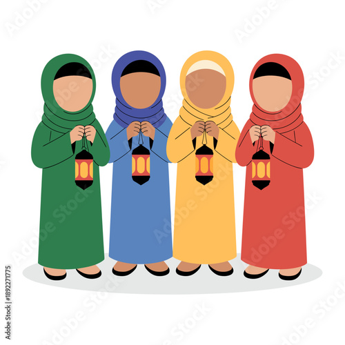 Harmony of Heritage: A vibrant group of women in traditional attire, each holding a lantern, stand together, a visual testament to shared culture and community spirit.