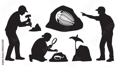 Paleontologists Discovering Fossilized Dinosaur Bone Silhouettes