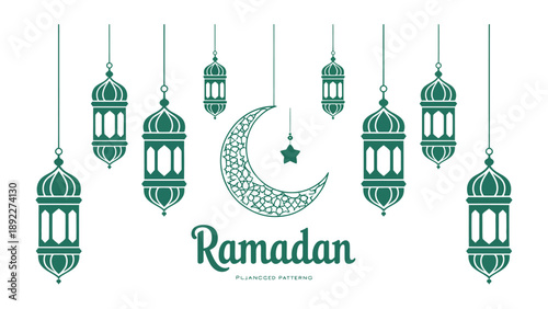 Ramadan Celebration: Celebrating the Holy Month with elegant lanterns, the crescent moon, and the star, symbolizing spirituality, faith, and the spirit of reflection and generosity.