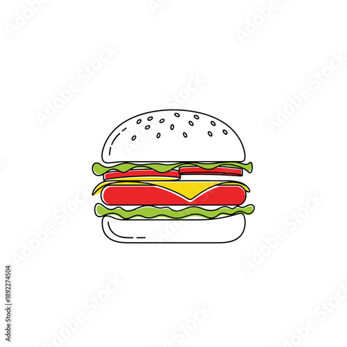 Colorful burger with lettuce and cheese on white background vector