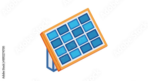 Isometric Solar Panel for Renewable Energy Generation, Isolated White Background.
