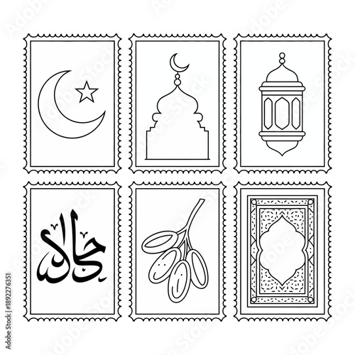 Ramadan Illustrations: A series of symbolic illustrations representing Ramadan, featuring traditional elements.