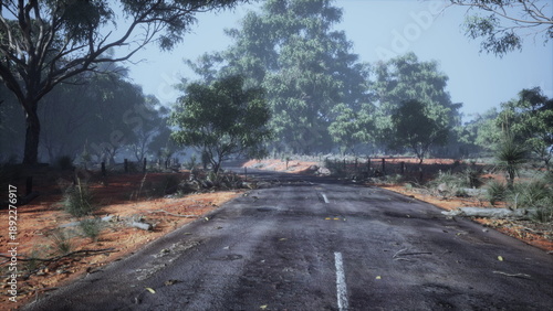 Φωτογραφία A tranquil scene unfolds as a deserted road meanders through a lush landscape