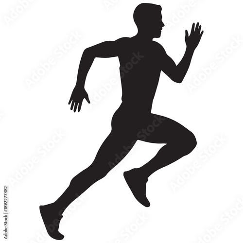 Male athlete runner in motion, black and white silhouette