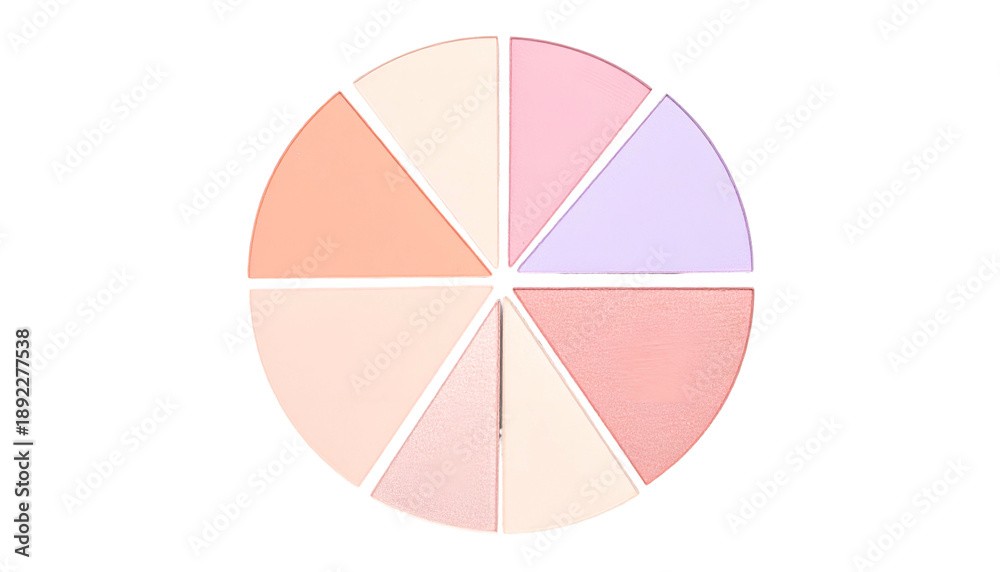 Obraz premium A circular graphic, divided into eight pie-slice sections of varying pastel hues