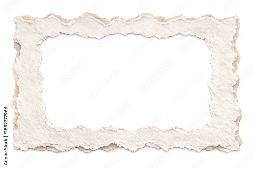 Fototapeta premium Torn paper frame creating a textured border, blank space for content, vintage scrapbook page design, transparent background