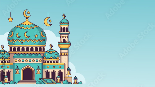 Colorful Islamic mosque vector illustration in cartoon style
