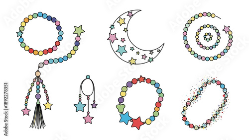 Celestial Embellishments:  A delightful array of star and moon ornaments, beads, and frames, exuding a sense of creativity and festive charm.