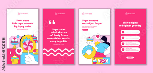 Hand Drawn Sweet Shop Cartoon Illustration for Social Media Stories Flat Design