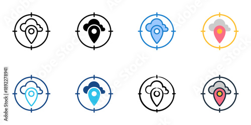 Live Weather Map icons set multiple style collection. Editable stroke 
