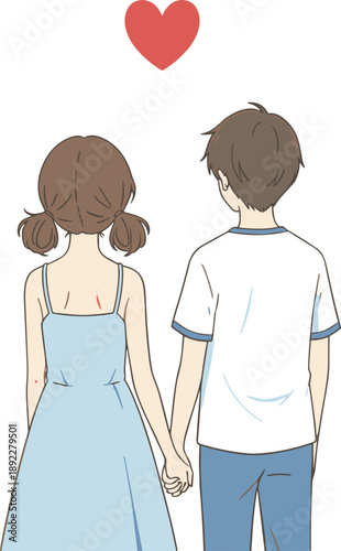Young romantic couple holding hands from behind minimal flat vector illustration symbolizing love relationship togetherness innocence youth affection romance lifestyle