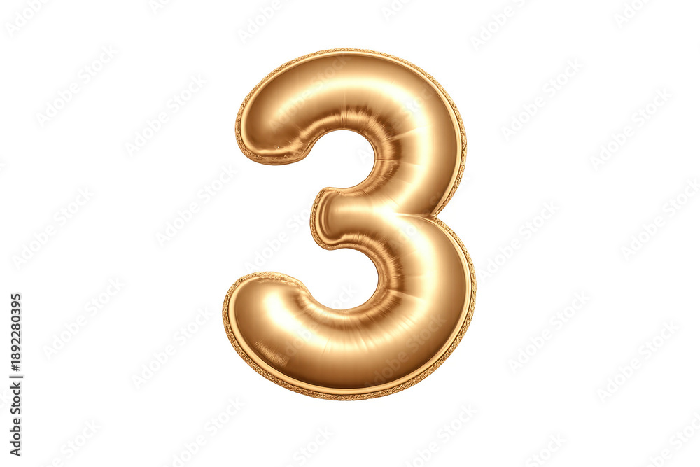 Naklejka premium Golden number three foil balloon celebrating anniversary