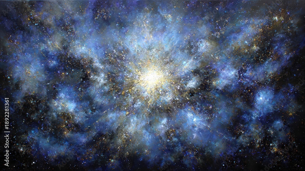 Obraz premium Celestial Symphony: A Galaxy of Blues and Gold in Cosmic Splendor