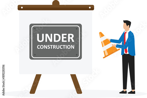 Website development and Developers team solving errors and bugs. Website maintenance process and under construction page concept 
