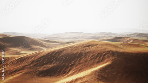 Photography Golden sand dunes ripple across the arid landscape, illuminated by soft sunlight