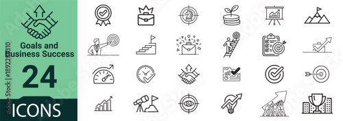 Collection of goals and business success icons, minimal line vector set