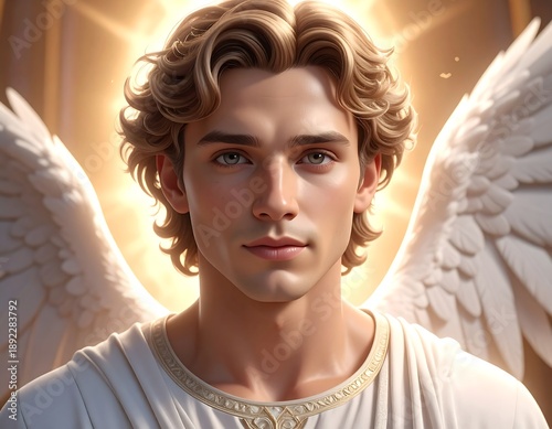 A young man with angelic features and white wings