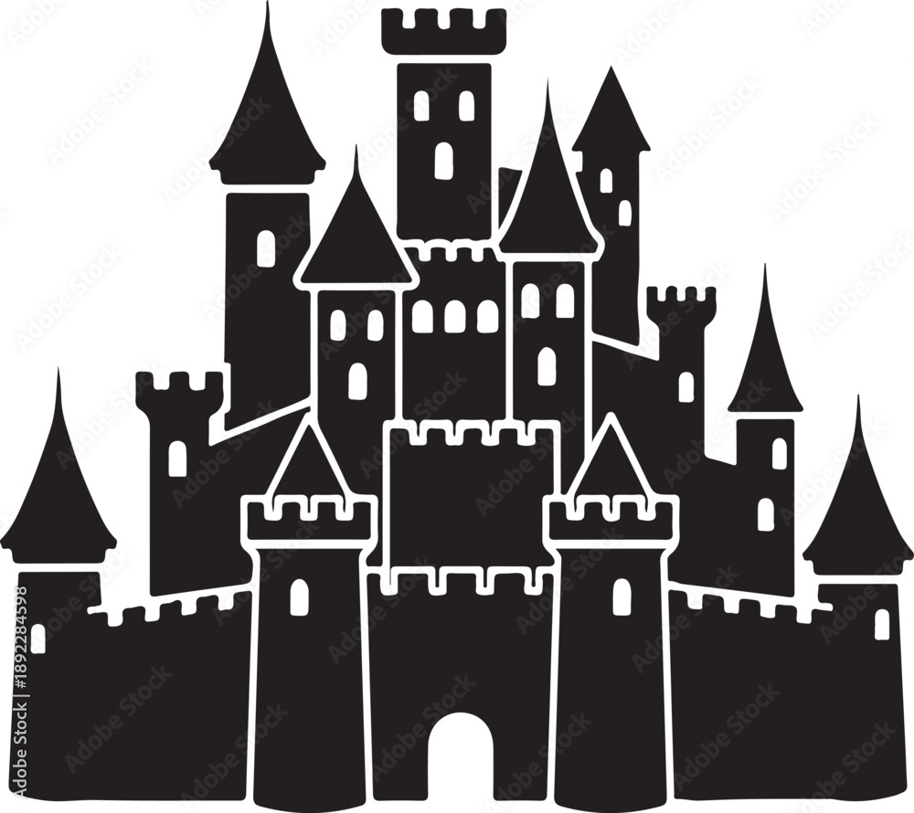 Obraz premium Majestic black castle silhouette on white background