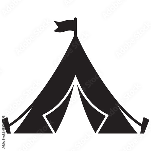 Tent Silhouette with Flag - Camping and Outdoors Icon