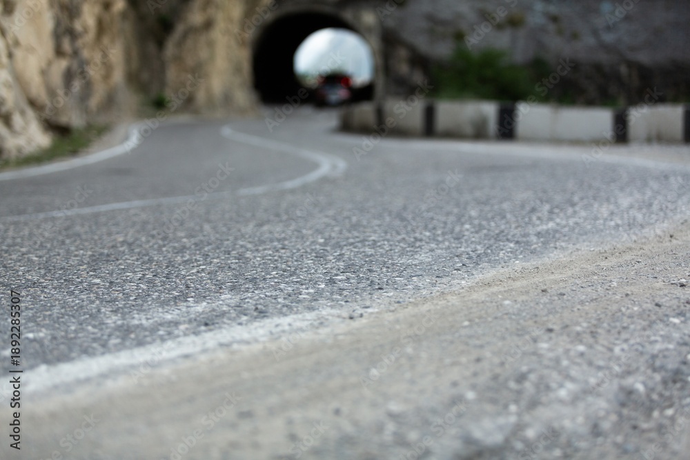 Obraz premium Car driving stunning mountain road background.