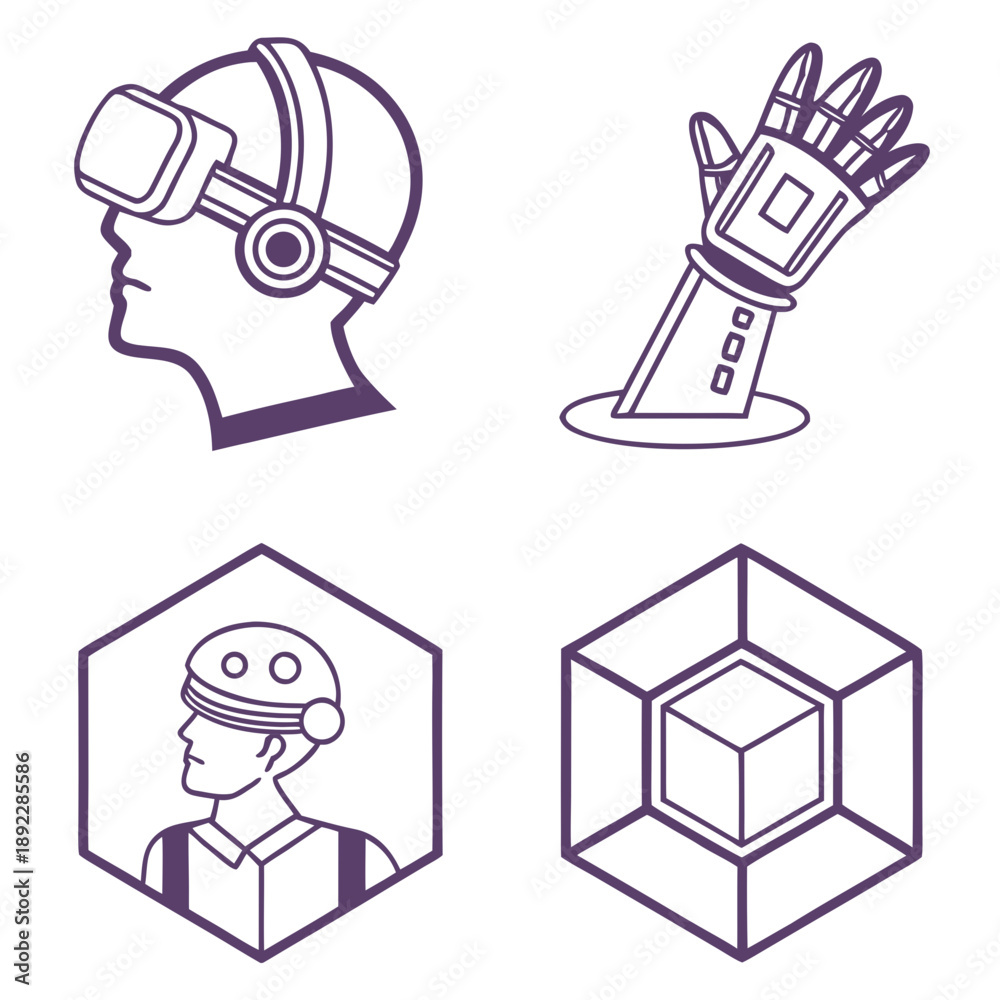 Obraz premium Metaverse Virtual Reality and AR Technology Vector Icons