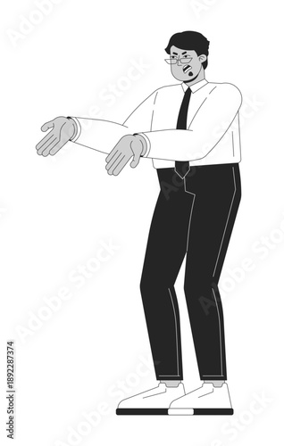Furious arab businessman yelling and gesturing in frustration 2D line character. Demanding manager. Office worker emotional outburst isolated vector ink outline person. Monochromatic spot illustration