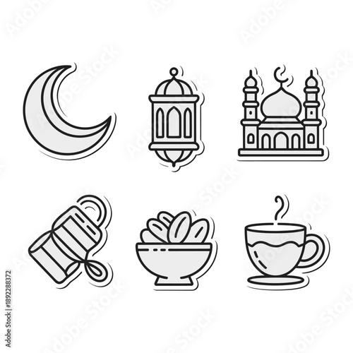 Islamic Icons Collection: A collection of six meticulously crafted icons, each representing elements and symbols deeply intertwined with Islamic faith and culture.