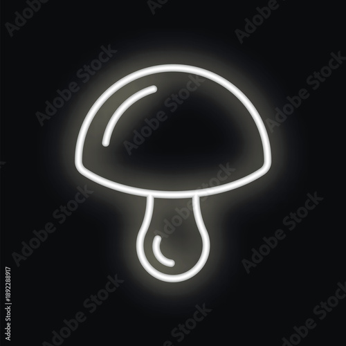White neon sign is taking the shape of a mushroom on a black background