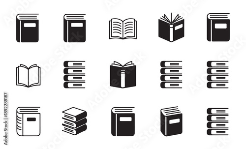 Book icon set filled style vector illustration, collection of solid opened and closed books symbols